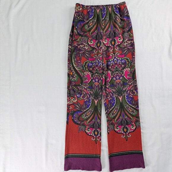 Retro Sunny Leigh Purple Orange Wide Leg Bohemian Patterned Pants - Picture 1 of 9